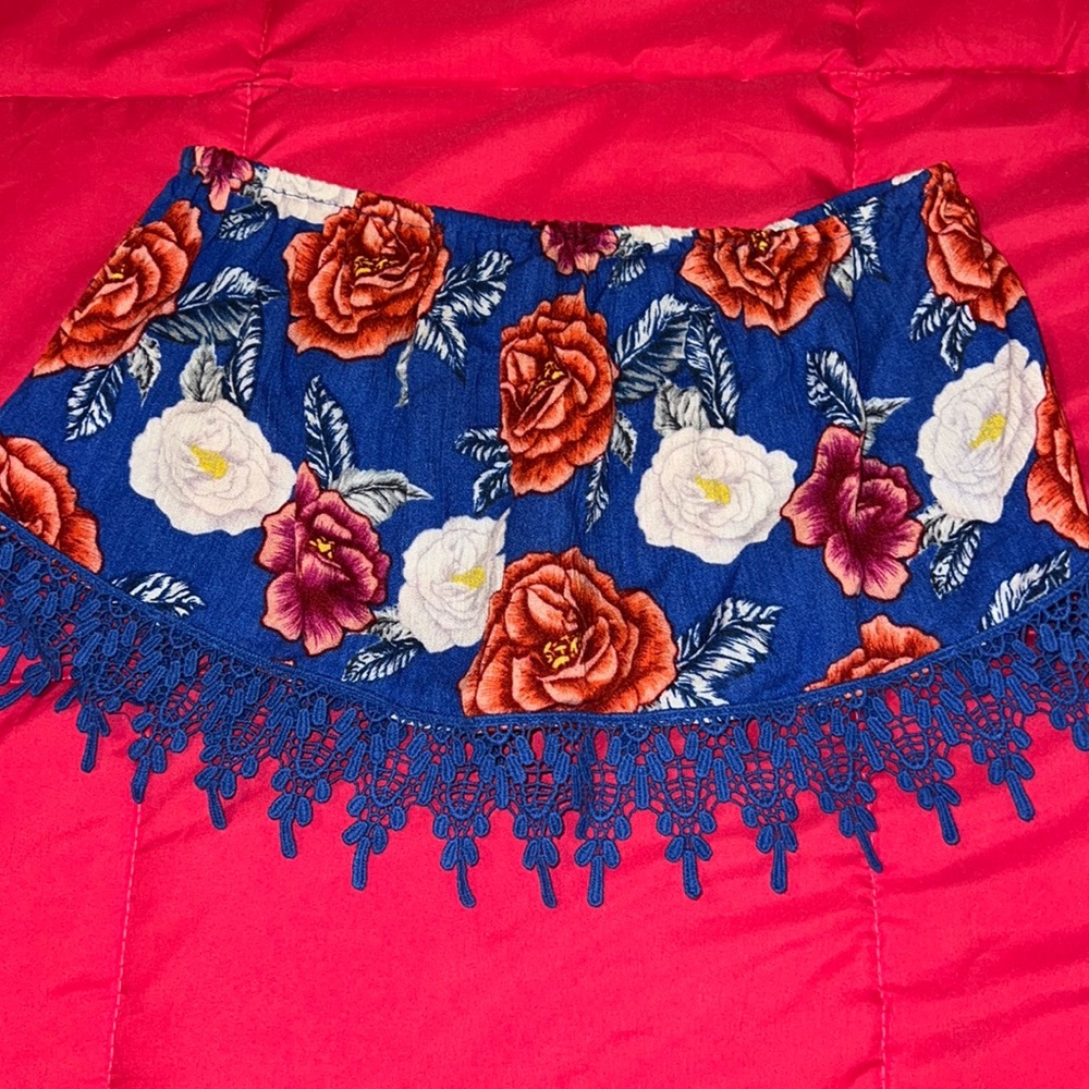 Floral blue pink crop top tube top